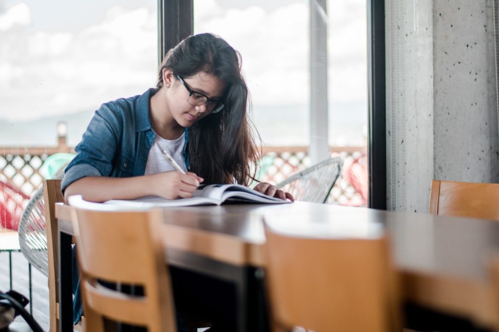 Student working at desk