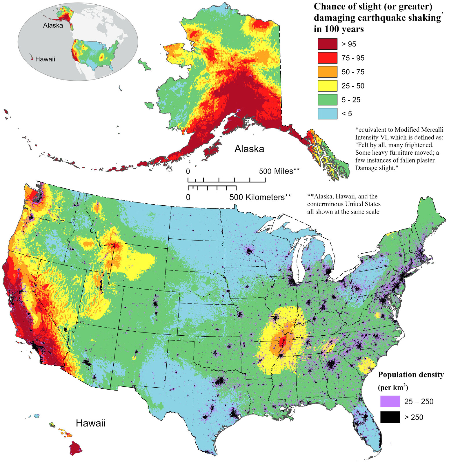 Map of seismic hazards for the United States