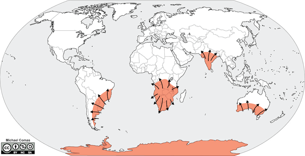 Map of glaciers on Earth at 300,000 years ago