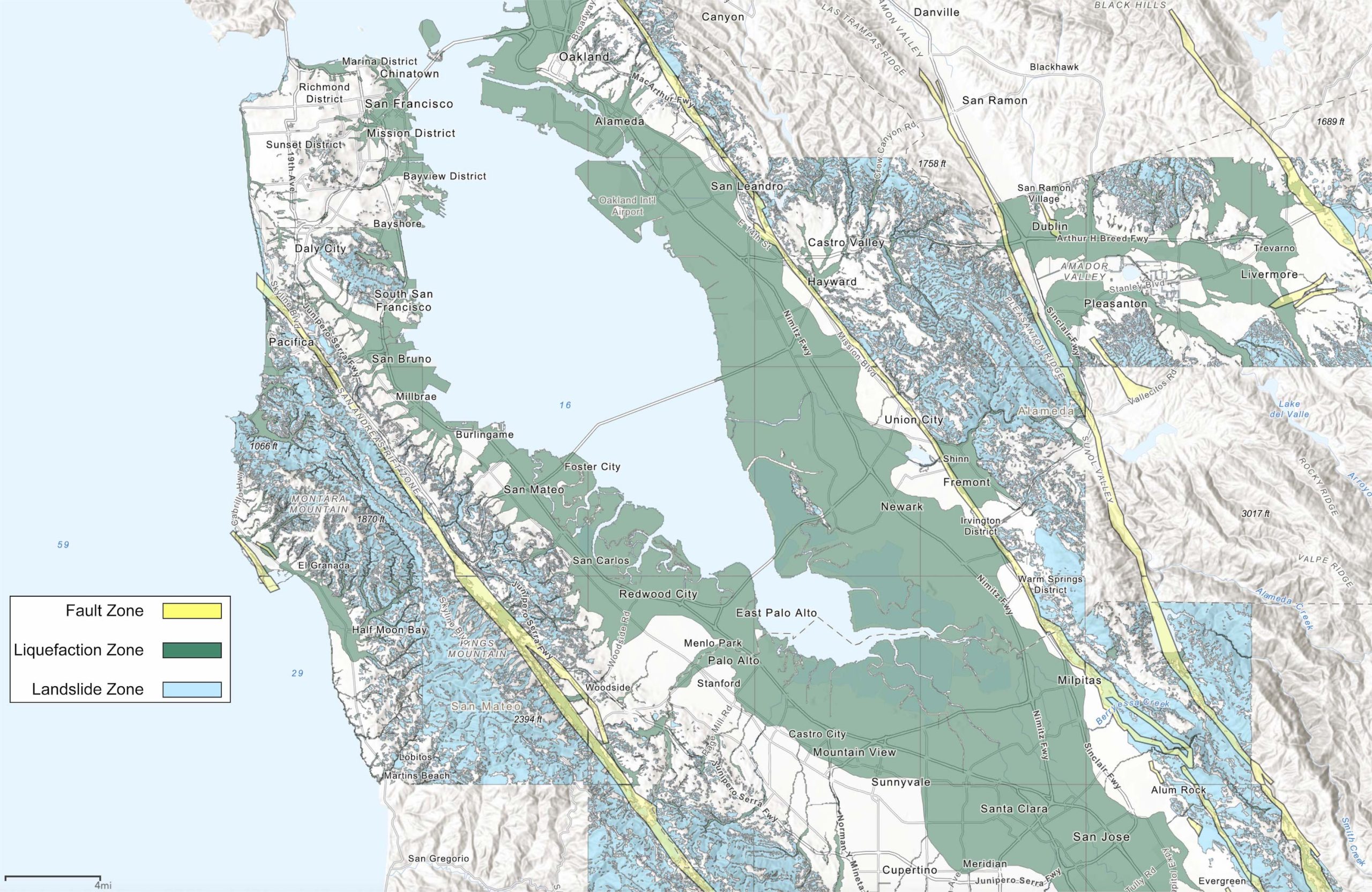 Natural hazard map for the San Francisco Bay region