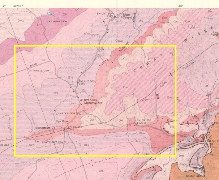 Geologic Map near Natural Tunnel State Park, Virginia