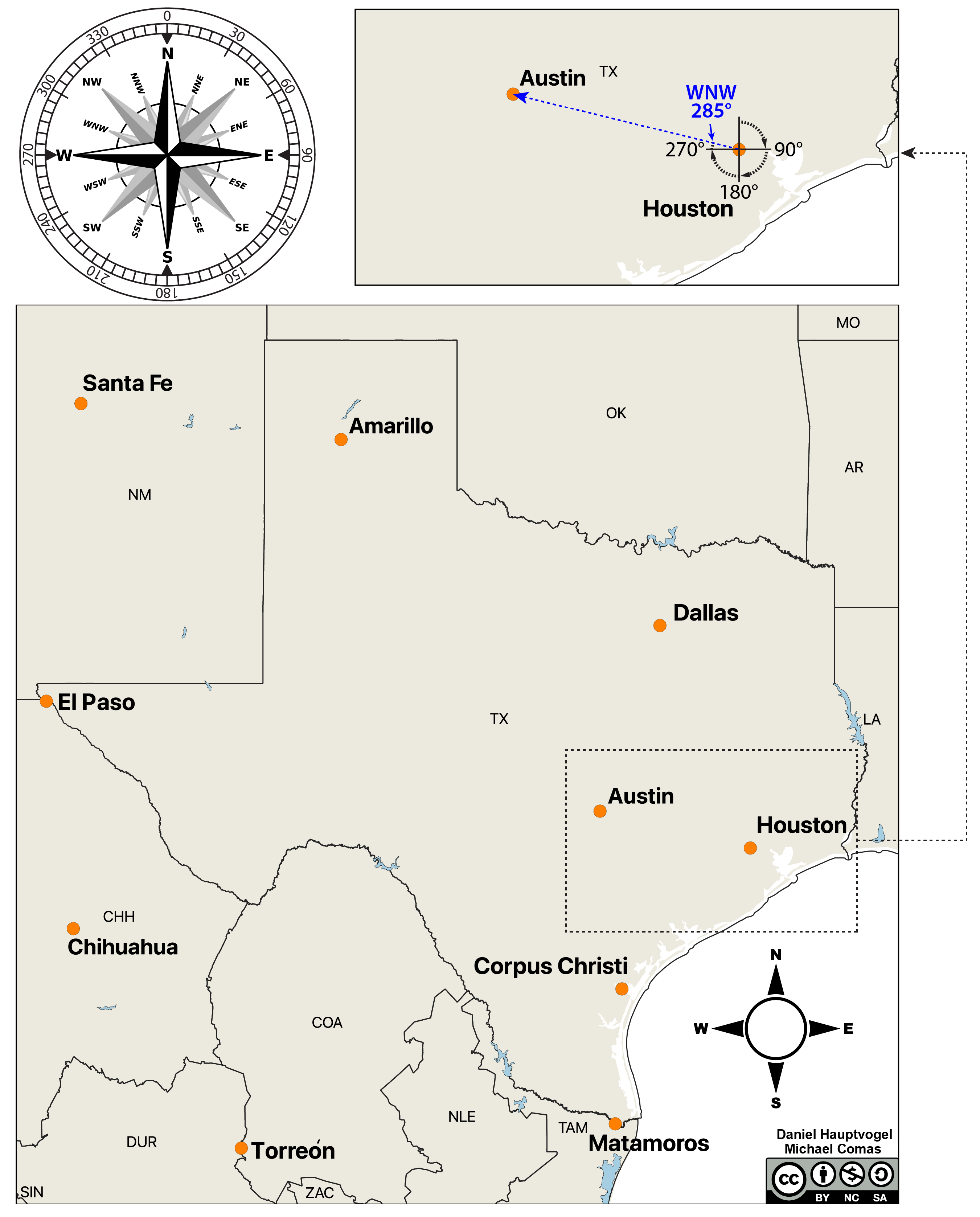 Map of Texas, Oklahoma, and parts of Mexico and New Mexico