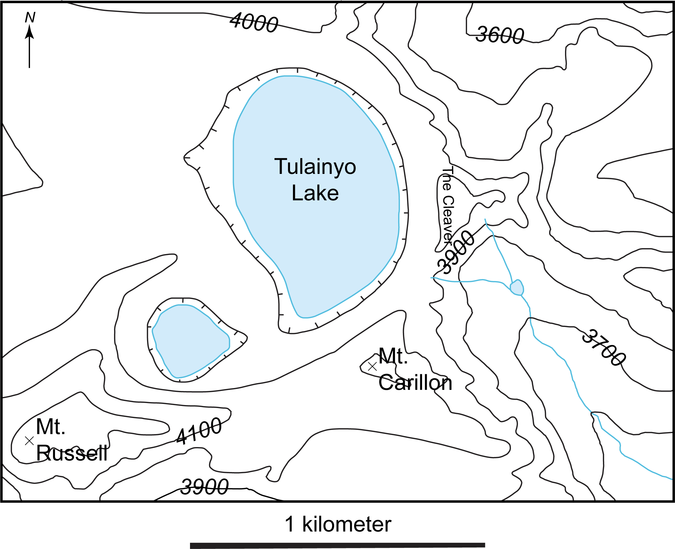 Topographic map of Tulainyo Lake, California