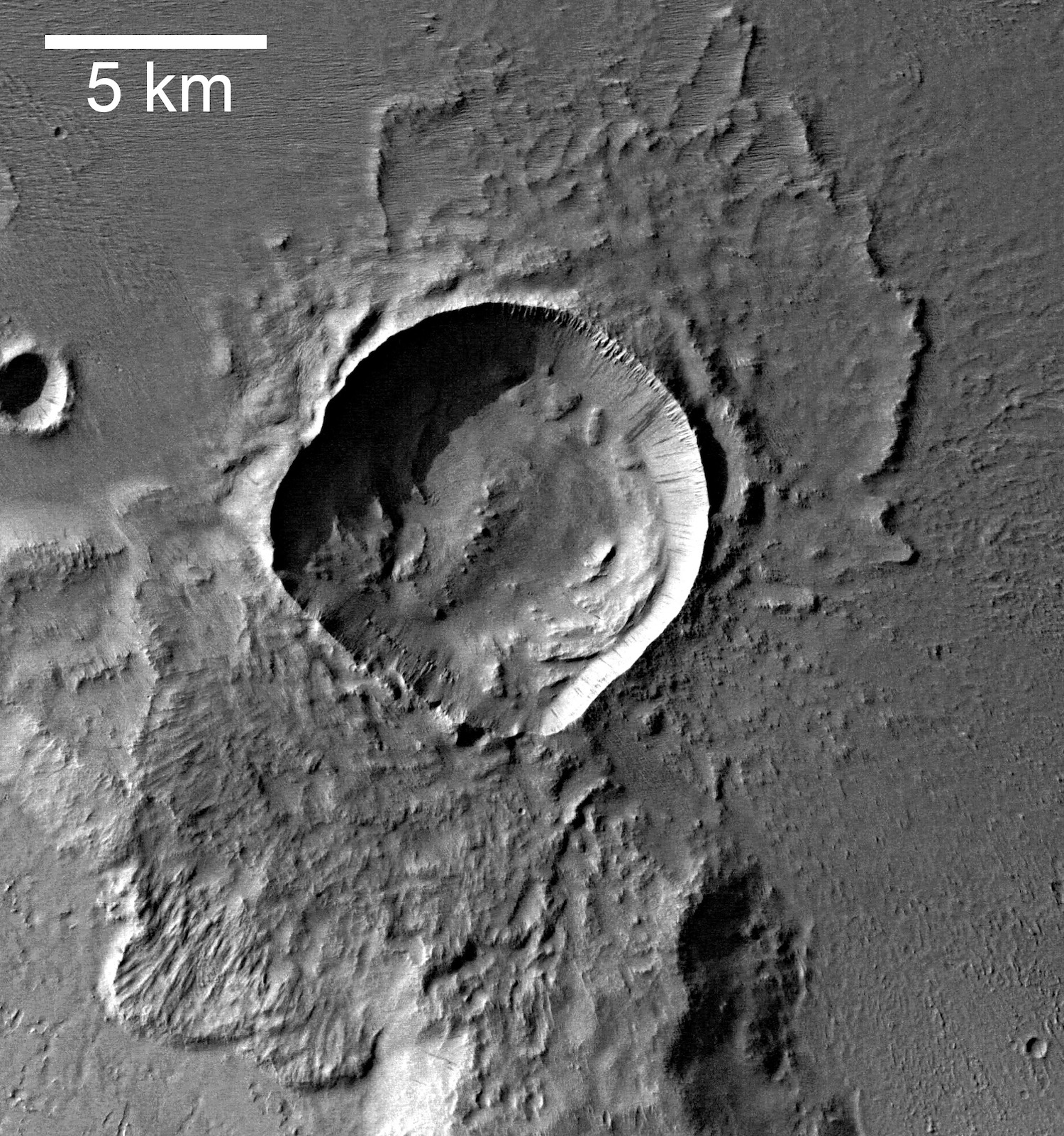 Satellite image of a Martian impact crater