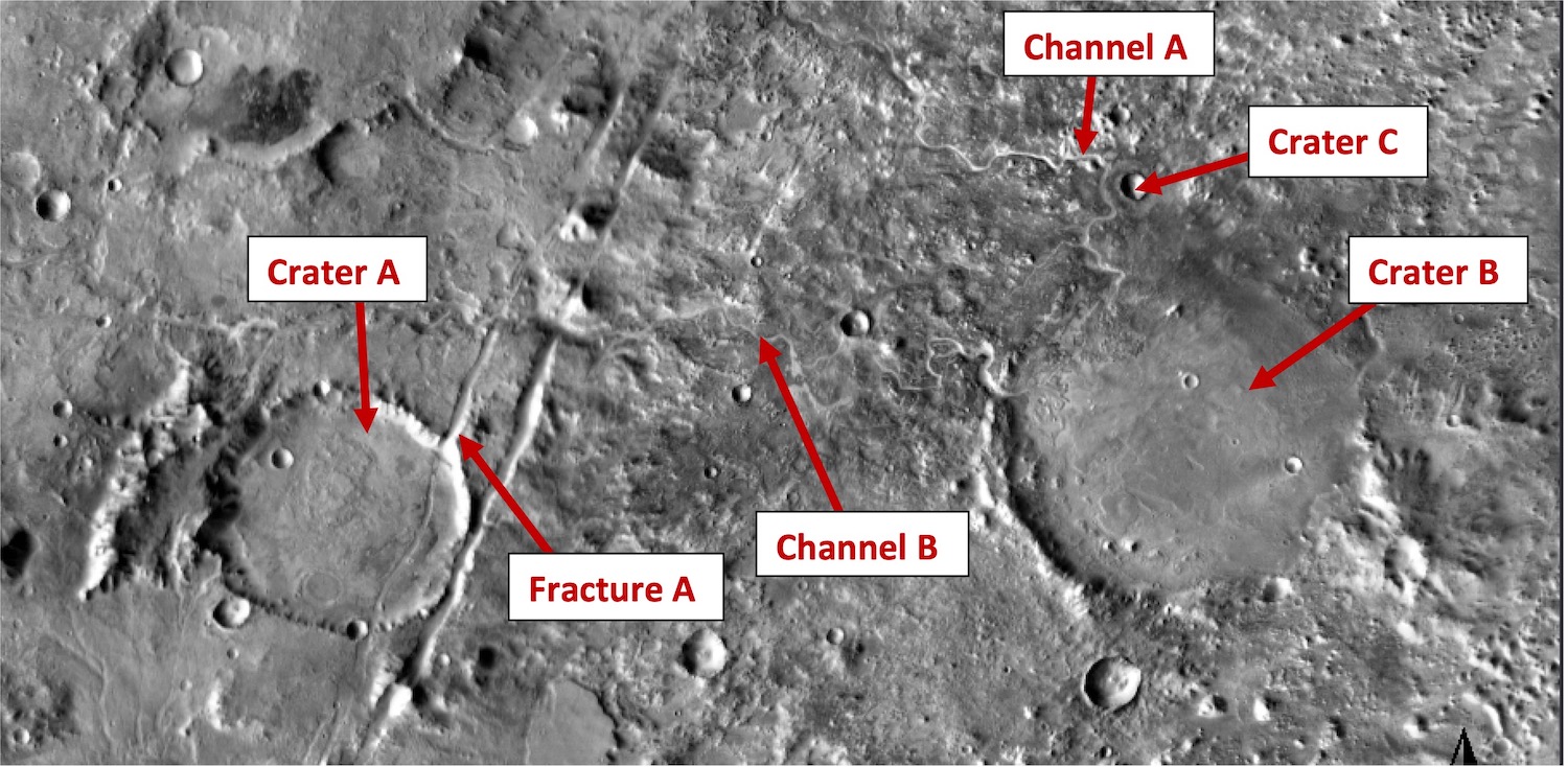 Satellite image of Martian geomorphology