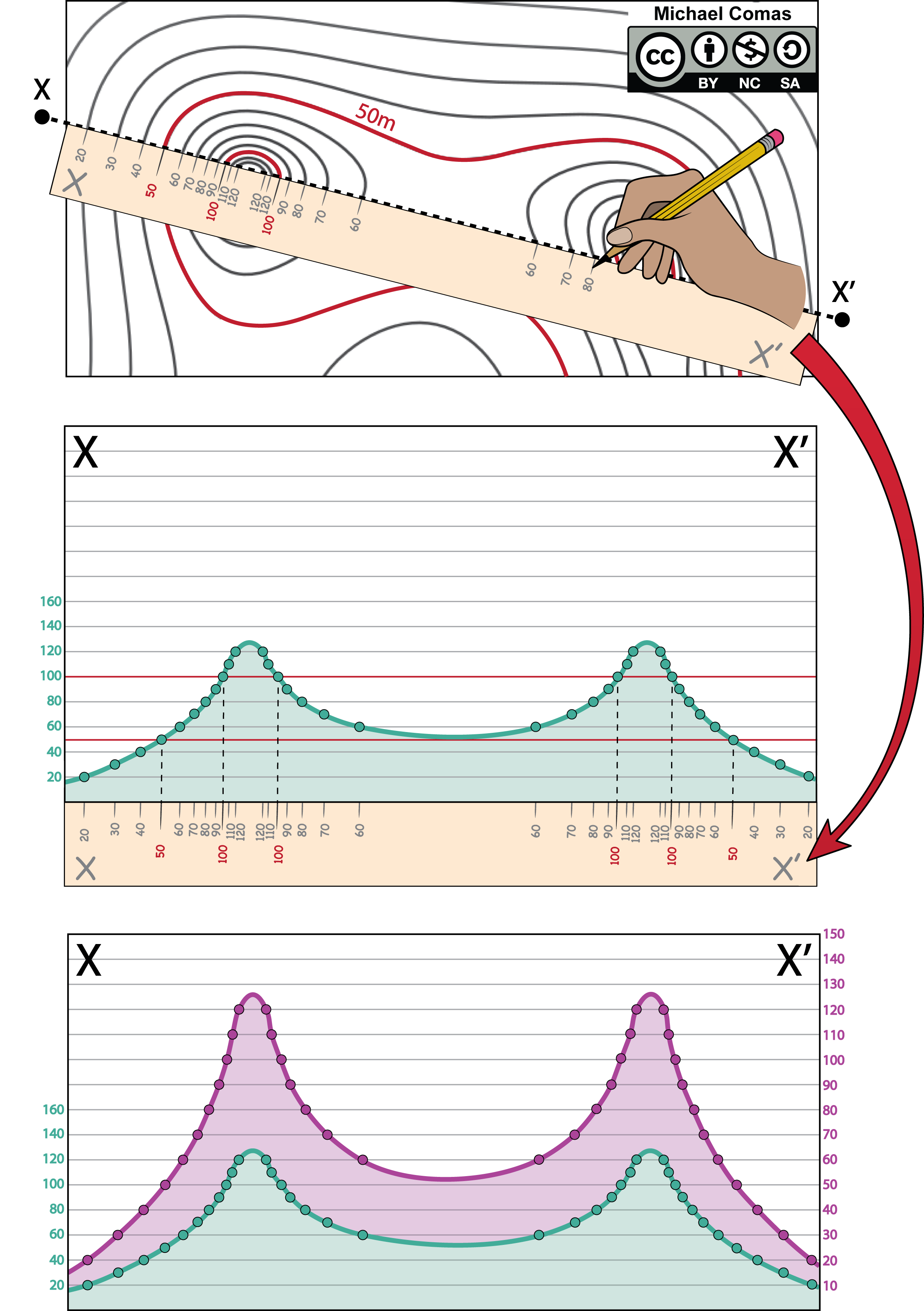 Steps for constructing a topographic profile