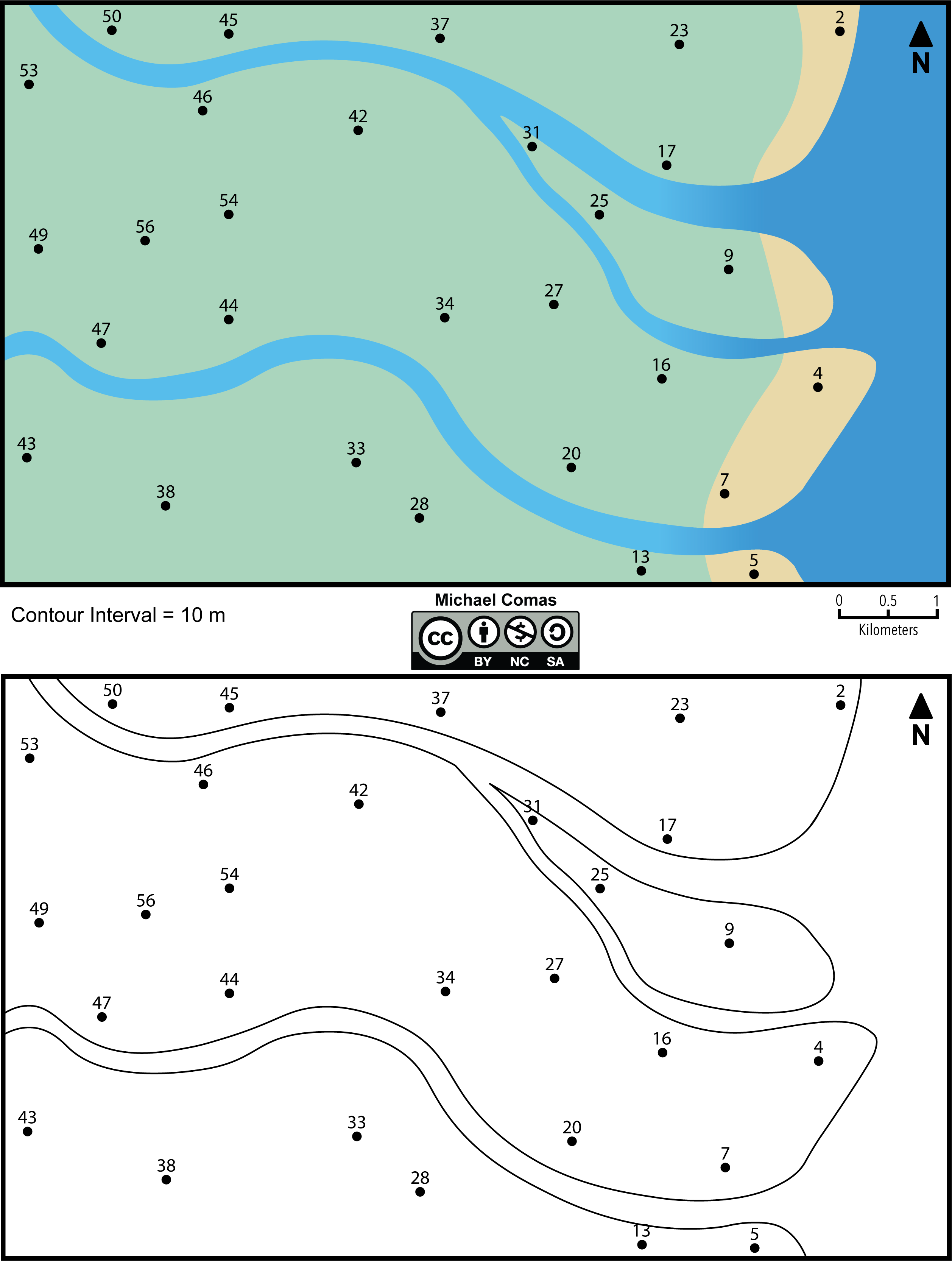 Two maps with numerical values for contouring.