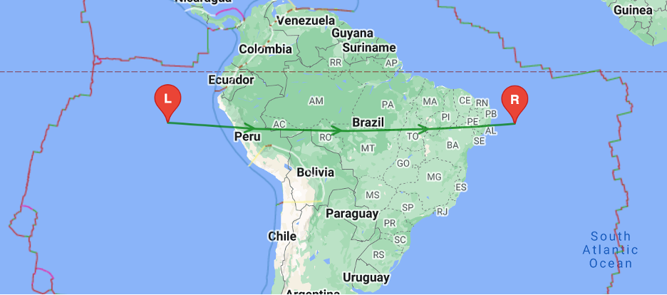 Map of South America showing the left and right locators for the exercise.